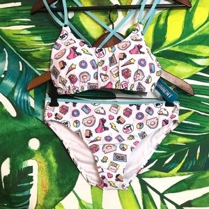 NWT | $50 Juniors Large White "I Love the 90's"  Vacation Swim Bikini